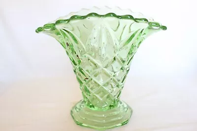 Buy Art Deco Large Green Glass 'Manchester' Basket Vase By Sowerby • 21.99£