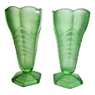 Buy Art Deco Green Glass Vase Pair Of Vases Davidson Green Glass Vase • 38.95£