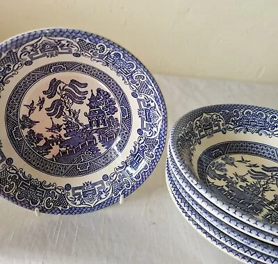 Buy 6 X Vintage Willow Pattern Blue & White Dish Bowls EIT England Cereal Soup Pud • 24.99£