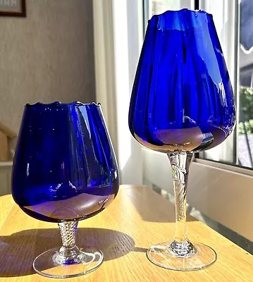 Buy Vintage Empoli Goblet Twisted Stem Vases Art Glass Optic Ribbed 25cm, 17cm • 19.95£