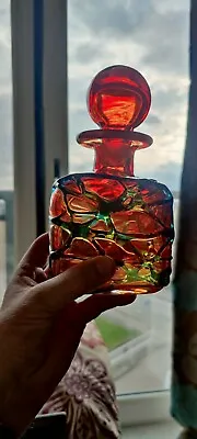 Buy Mdina Glass Strapped DECANTER * AMBER / TEAL Hexagonal With Flared Lip & STOPPER • 80£