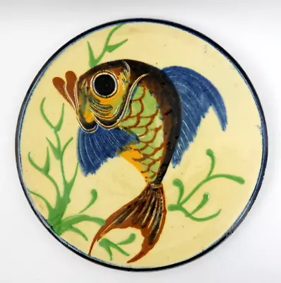 Buy Vintage Puigdemont Spain Majolica Redware Pottery 11  Wall Hanging Fish Plate • 36£