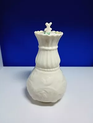 Buy Vintage Belleek Fluted Scroll Vase With Mismatched 1.5  Shamrock Lid • 19.17£