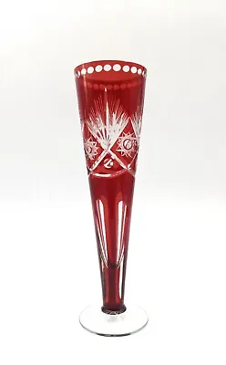 Buy Vintage Crystal Ruby Red Crystal Trumpet Glass Cut Glass Trumpet Vase W/ Hobstar • 20£
