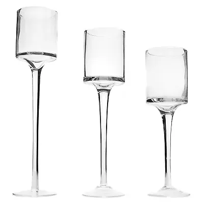 Buy Tea Light Candle Holders - Set Of 3 Tall Elegant Glass Stylish Design | M&W • 15.99£