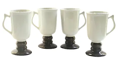 Buy Vintage HALL Mugs Cups Pedestal Foot Irish #1272 White & Brown Set Of 4 • 19.18£