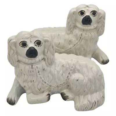 Buy Antique Mantle Dogs Staffordshire Reclining Spaniels Porcelain 19th Century • 195£