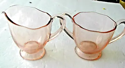 Buy Vintage Pink Depression Glass Footed Creamer And Open Sugar Bowl , Wavy Type Rim • 16.12£