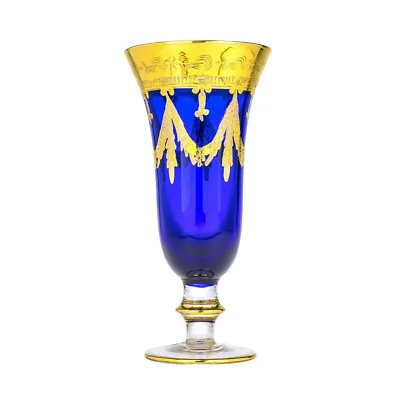 Buy Interglass Italy Crystal Glass - 24K Gold Cobalt Blue Italian Champagne Flute • 60.57£