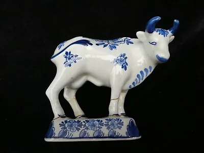 Buy ANTIQUE Poss 18th C. DELFT Blue And White Faience Tin Glaze Cow A/F • 45£