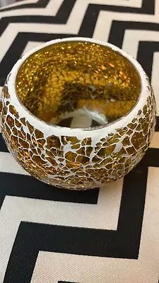 Buy Gold Mosaic Tea Light Holder Crackle Glass Candle Holder Smashed Effect Globe. • 15.99£