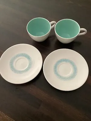 Buy Poole Pottery Twintone Ice Green Seagull Espresso Cups And Arabesque Saucers Cup • 5£