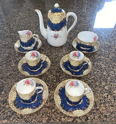Buy Crown Staffordshire Bone China Coffee Set (A13990) Floral Centre, Colbalt, Gold • 60£