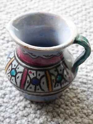 Buy Small Moroccan Handmade Painted Glazed Pottery Jug Signed • 15£