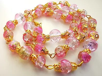 Buy Vintage Italian Crackle Glass Round Beads Necklace • 16.85£
