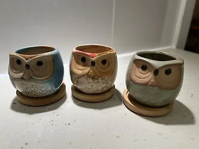 Buy Decorative Pottery Pretty Owl Pot X3 With Bamboo Lids • 15.33£