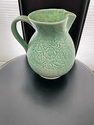 Buy Shorter Green Leaf Pattern Vase Great Cond 7. 6  Tall N • 12.90£