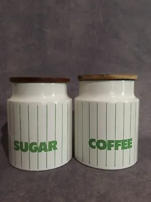 Buy Vintage Hornsea Pottery Green Striped Large Sugar And Coffee  Storge Jars... • 35£