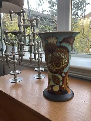 Buy HUGE Antique Gouda Holland Vase Studio Art Pottery Hand Painted Retro • 20£