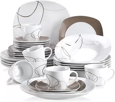 Buy 30Pc Complete Dinner Set Brown Crockery Porcelain Plates Bowls Mug Cups Saucers • 64.99£