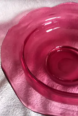 Buy Preloved Deep Ruby Pink Serving Bowl.Dessert/Fruit/Ground Pontil/Footed/Scallop • 16.25£