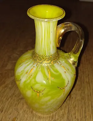 Buy Antique Bohemian Franz Welz Yellow Spatter Glass & Gilt Jug Carafe C1890 • 29£