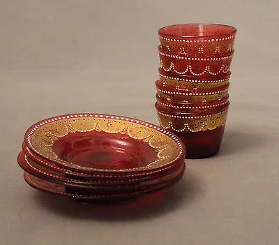 Buy 19th Century Cranberry Glass Bohemian Bowls And Saucers • 185£