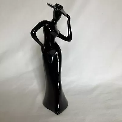 Buy Gloss Black Ceramic Woman Holding Her Hat - Glamorous Elegant Figurine - Lovely • 24.98£