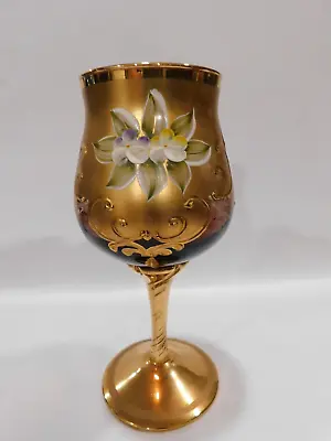 Buy Vintage Czech Bohemian Floral Design Hand-painted Amethyst  &  Gold Wine • 7.66£
