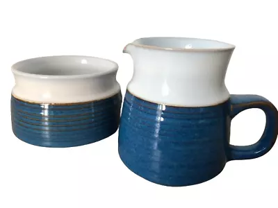 Buy Vintage Denby/Langley Chatsworth Blue White Milk Jug  & Sugar Bowl 1970 10cm • 9.99£