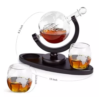 Buy Globe Decanter And With Antique Ship And 2 Whiskey Glasses 850ml • 31.69£