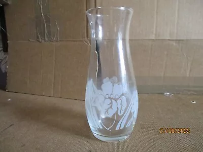 Buy Vintage Clear Glass  Vase With Painted Flower Design 6.5'' Tall • 1.50£