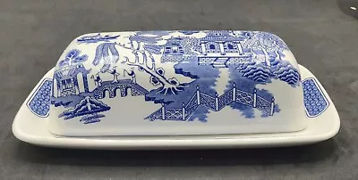 Buy Churchill Blue Willow Bone China Covered Butter Dish England Blue And White • 26.55£