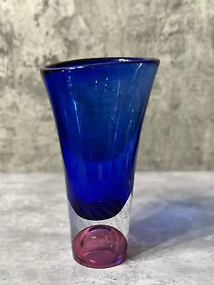 Buy Kosta Boda Goran Warff Crystal Vase Blue Bubbles Red Signed & Numbered MCM • 151.73£