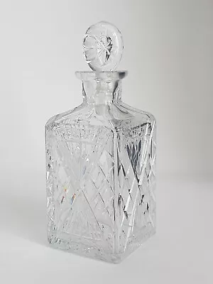 Buy Stylish Vintage Square Cut Glass Crystal Decanter 650ml, Geometric Design • 20£