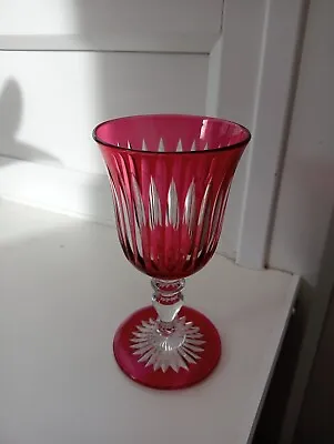 Buy Vintage Cranberry Cut Wine Glass. • 35£