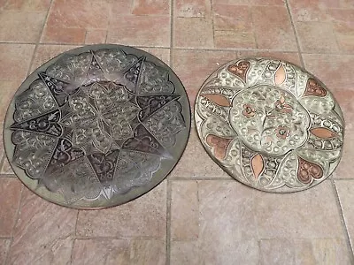 Buy 2 X Large Etched Turkish Copper Plates, 39 & 34cm Diameter • 7.50£