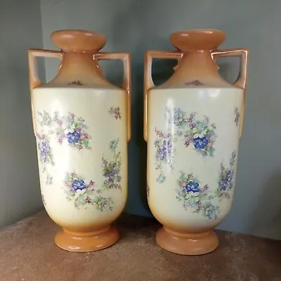 Buy Antique, Pair Or Edwardian Decorative, Austrian Vases With Floral Sprays, 39cm • 29.95£