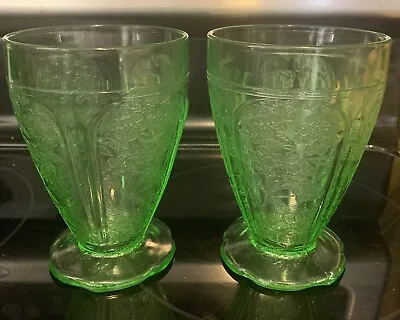 Buy JEANNETTE GLASS CO. 2 Green Cherry Blossom Tumblers Depression Glass  1930’s • 20.79£