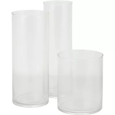 Buy Set Of 3 Cylinder Candle Holder Hurricane Glass Flower Vase Decor 15cm- 28cm (H) • 18.99£