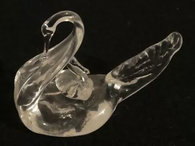 Buy Small Glass Swan With Cygnet Figurine Ornament Free Hand Pontil Mark • 9.95£