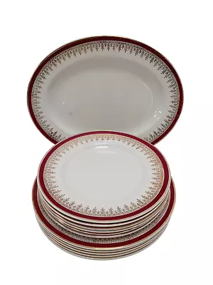 Buy Vintage Alfred Meakin England Glo-White Ironstone Red & Gold Dinnerware Set X13 • 9.99£
