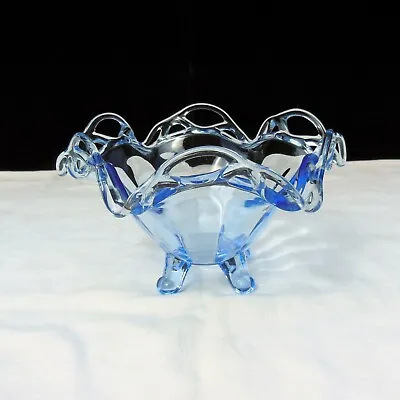 Buy 1 Imperial Blue Laced Crocheted Edge Depression Glass 7-5/8  Dia. 4 Toed Bowl • 11.39£
