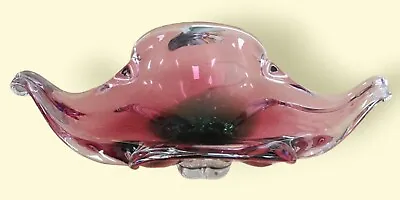 Buy RETRO Chribska Czech Art Glass Bowl Ashtray  Pink Green Josef Hospodka Stunning • 15£