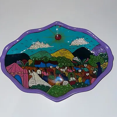 Buy Mexican Talavera Folk Art Wedding Hand Painted Terra Cotta Wall Plate Vintage • 38.02£