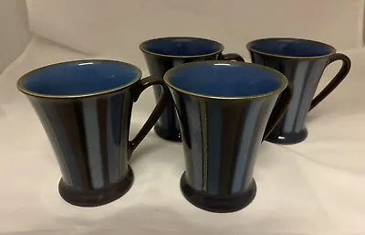 Buy Set Of 4 DENBY Gatsby Blue Striped Conical Stoneware Mugs Rare Collectible • 49.99£
