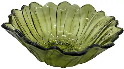 Buy Vintage Avocado Green Glass Sunflower Shaped Candy Dish Scalloped Edges • 9.48£