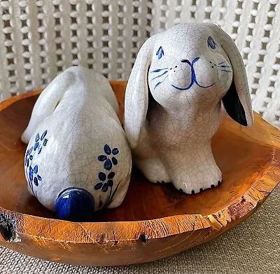 Buy Dedham Pottery Rabbit Bunny Set Of 2 Crackle, Blue Flowers • 46.94£