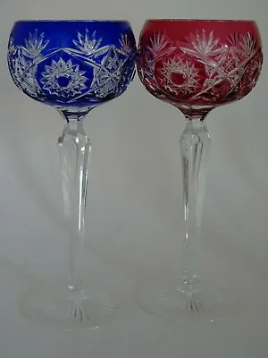 Buy Two Vintage Roemer Wine Glasses Crystal  Cut Blue And Red Colors Bohemia • 150.22£