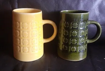Buy 2 X Vintage Retro Holkham Pottery Tall Tapered Mugs - T103 - • 19.99£